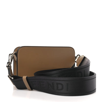 Fendi Glazed Fabric Vitello Liberty FF 1974 Diagonal Small Camera Case Tobacco Sand Black 3 of 10