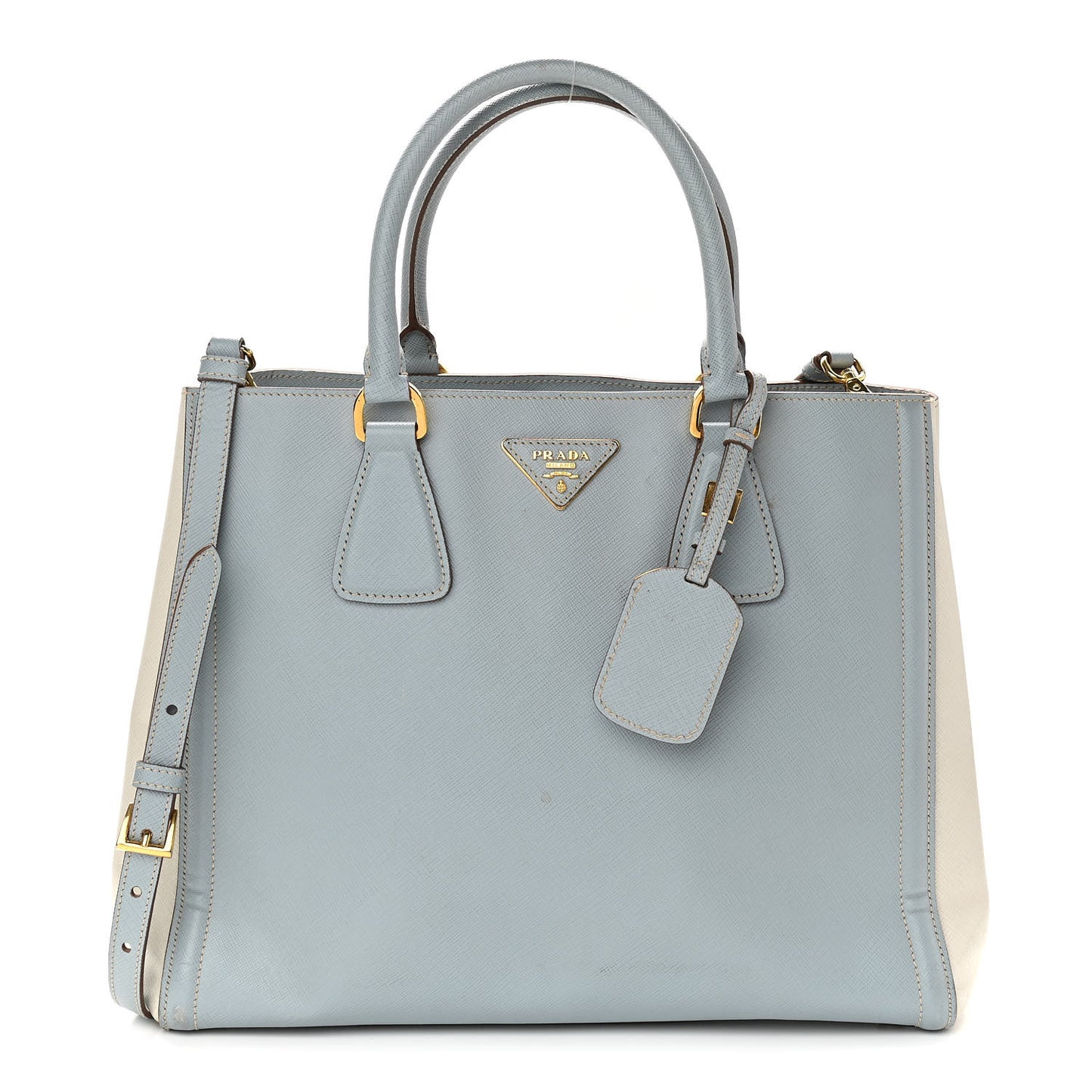 Saffiano Small Galleria Bi-color Double Zip Tote White Astrale