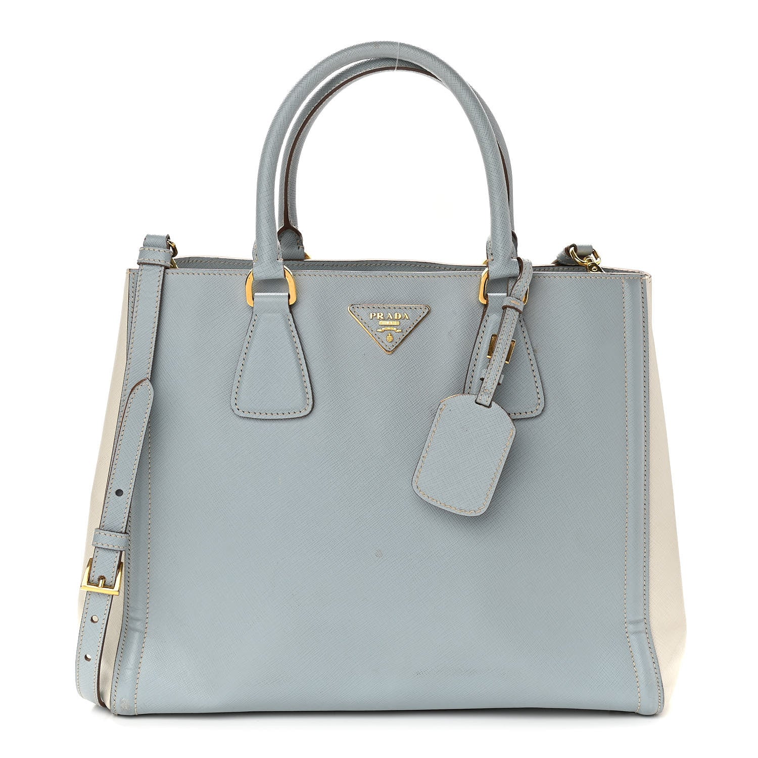 Prada Saffiano Small Galleria Bi-color Double Zip Tote White Astrale 1 of 18