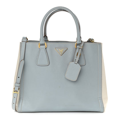 Prada Saffiano Small Galleria Bi-color Double Zip Tote White Astrale 1 of 18