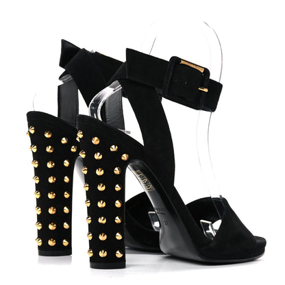 Gucci Kid Scamosciato Studded Buckle Platform Sandals 37 Black Gold 4 of 11