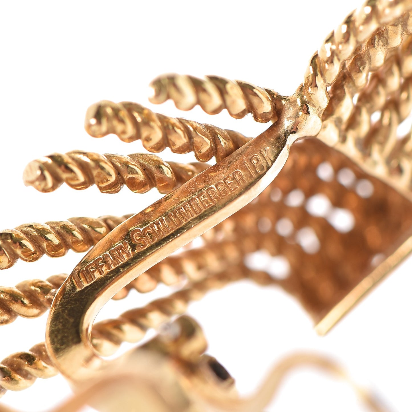 18K Yellow Gold Schlumberger V-Rope Clip On Earrings