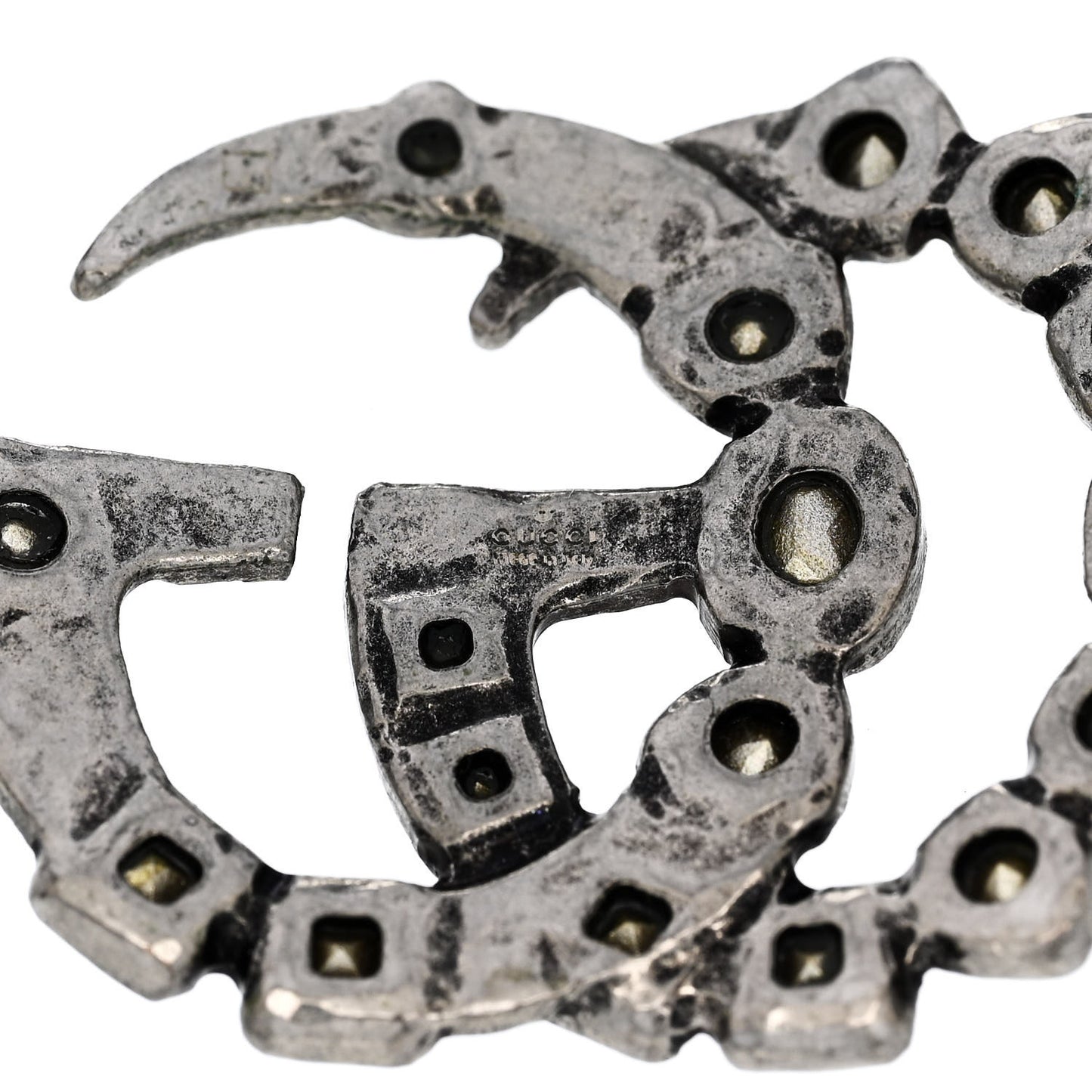 Oxidized Metal Crystal Double G Bracelet Silver