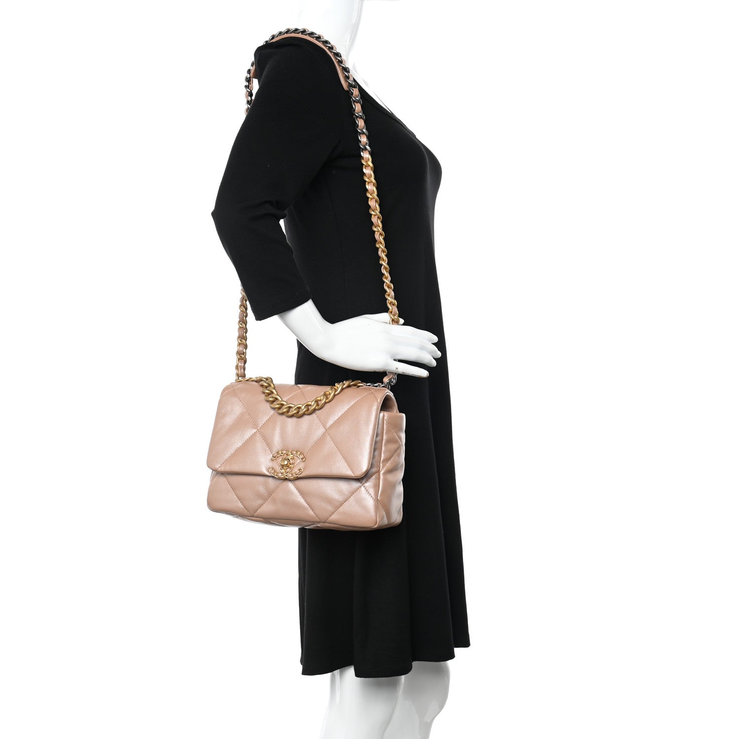 Chanel Shiny Lambskin Quilted Medium Chanel 19 Flap Beige 2 of 13