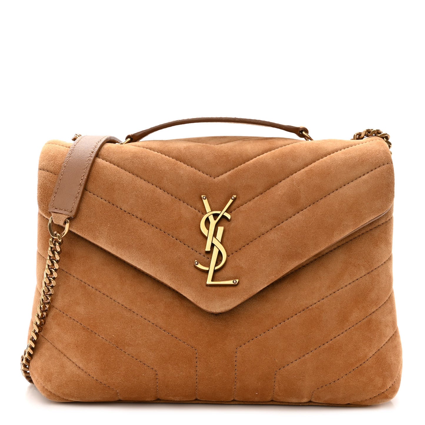 Suede Calfskin Y Quilted Monogram Small Loulou Chain Satchel Cinnamon