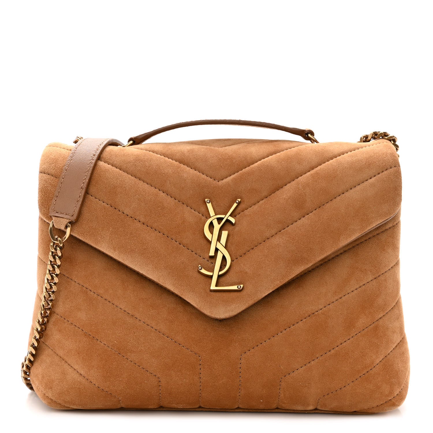 Saint Laurent Suede Calfskin Y Quilted Monogram Small Loulou Chain Satchel Cinnamon 1 of 10