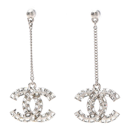 Chanel Baguette Crystal CC Drop Earrings Silver 1 of 4