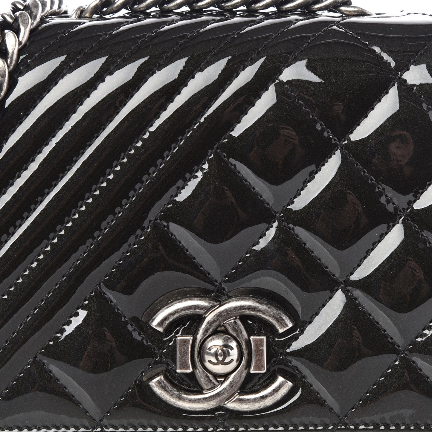 Patent Quilted Small Coco Boy Flap Black
