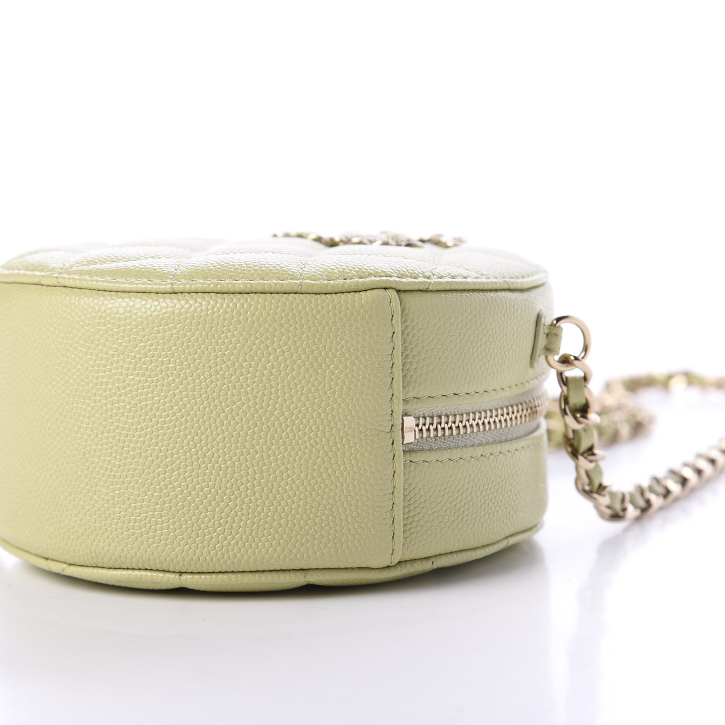 Caviar Quilted French New Wave Round Clutch With Chain Light Green