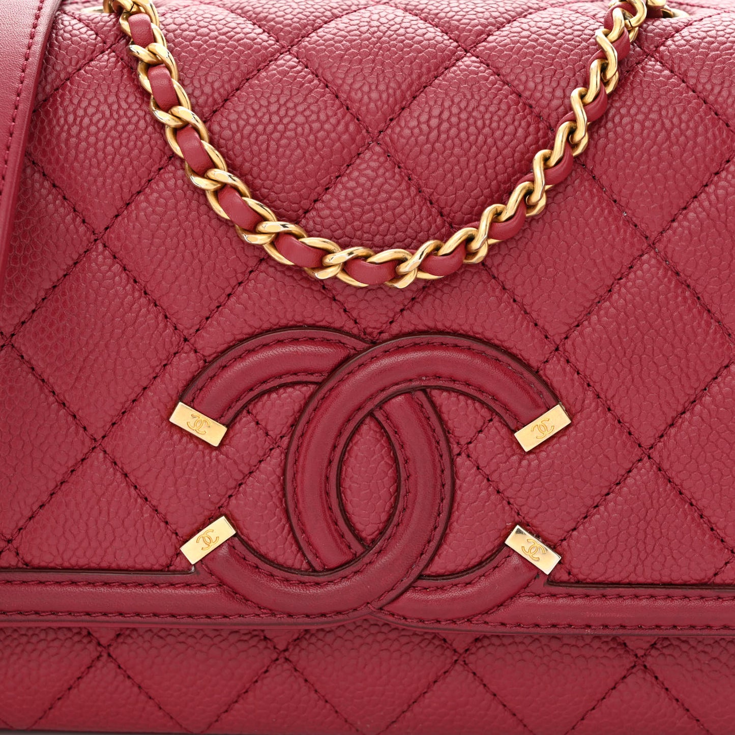 Caviar Quilted Small CC Filigree Flap Burgundy