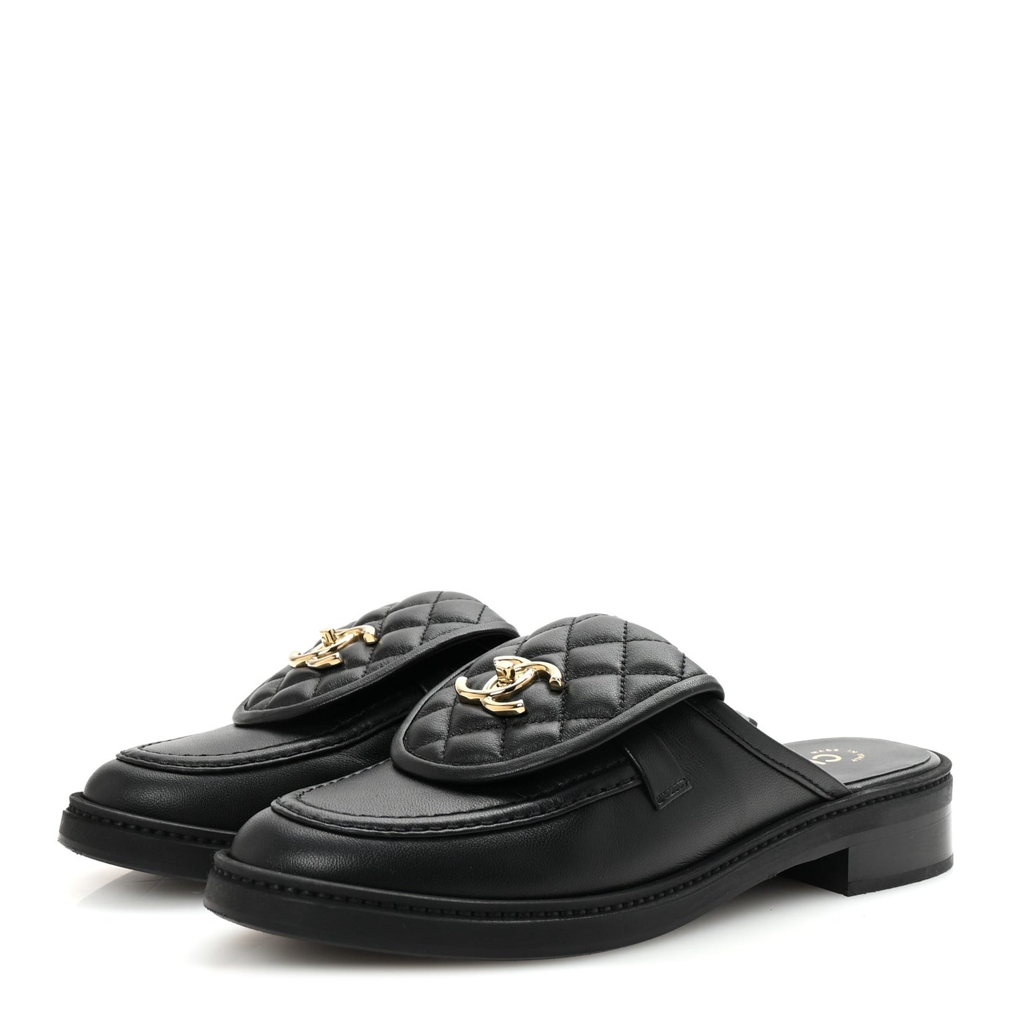 Lambskin Quilted CC Turnlock Mules 39 Black