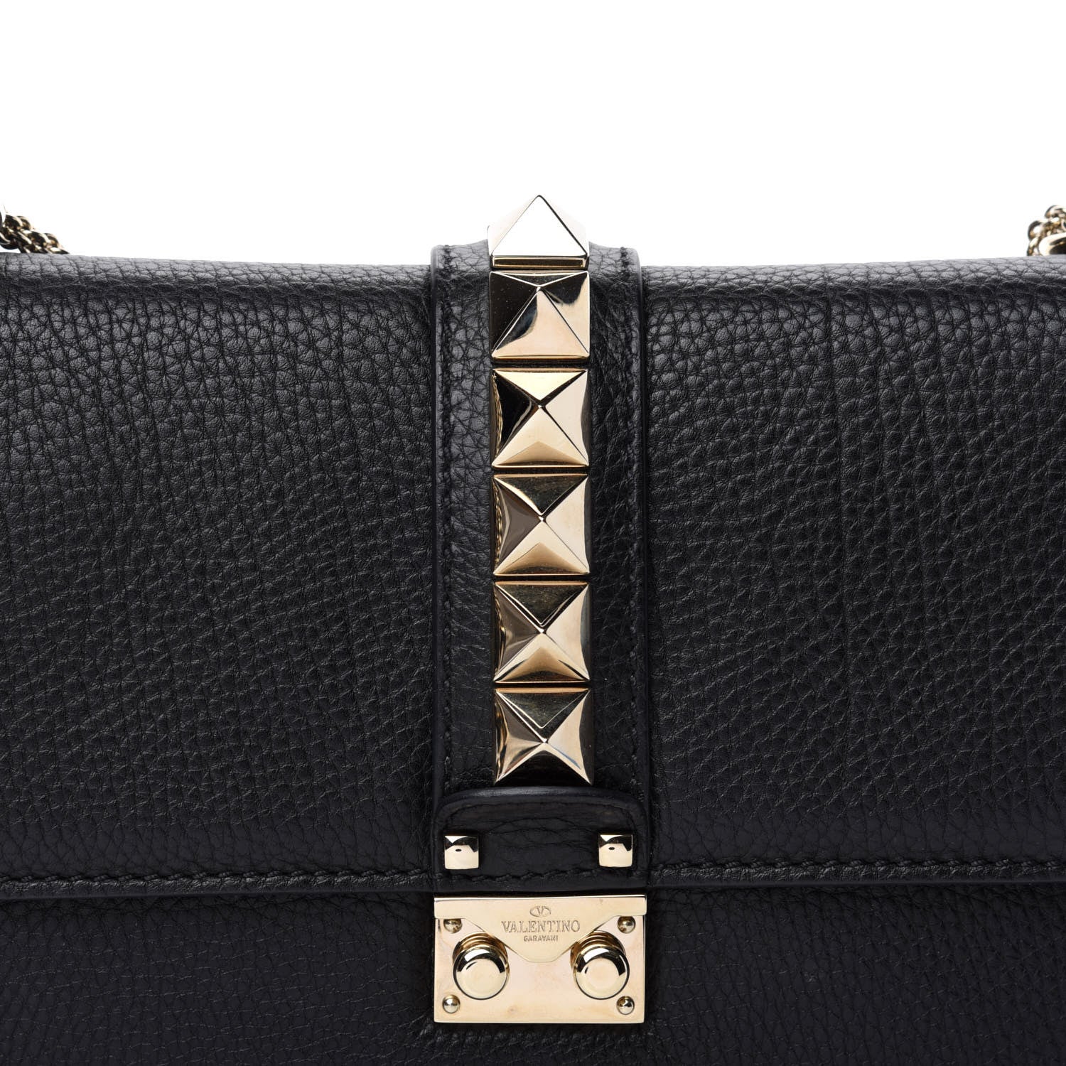 Valentino Garavani Pebbled Calfskin Medium Glam Lock Rockstud Flap Black 10 of 10