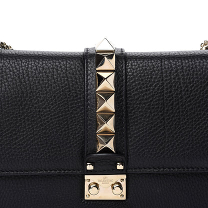 Valentino Garavani Pebbled Calfskin Medium Glam Lock Rockstud Flap Black 10 of 10