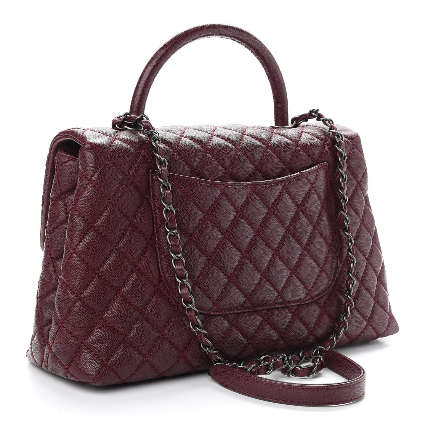 Caviar Quilted Medium Coco Handle Flap Burgundy