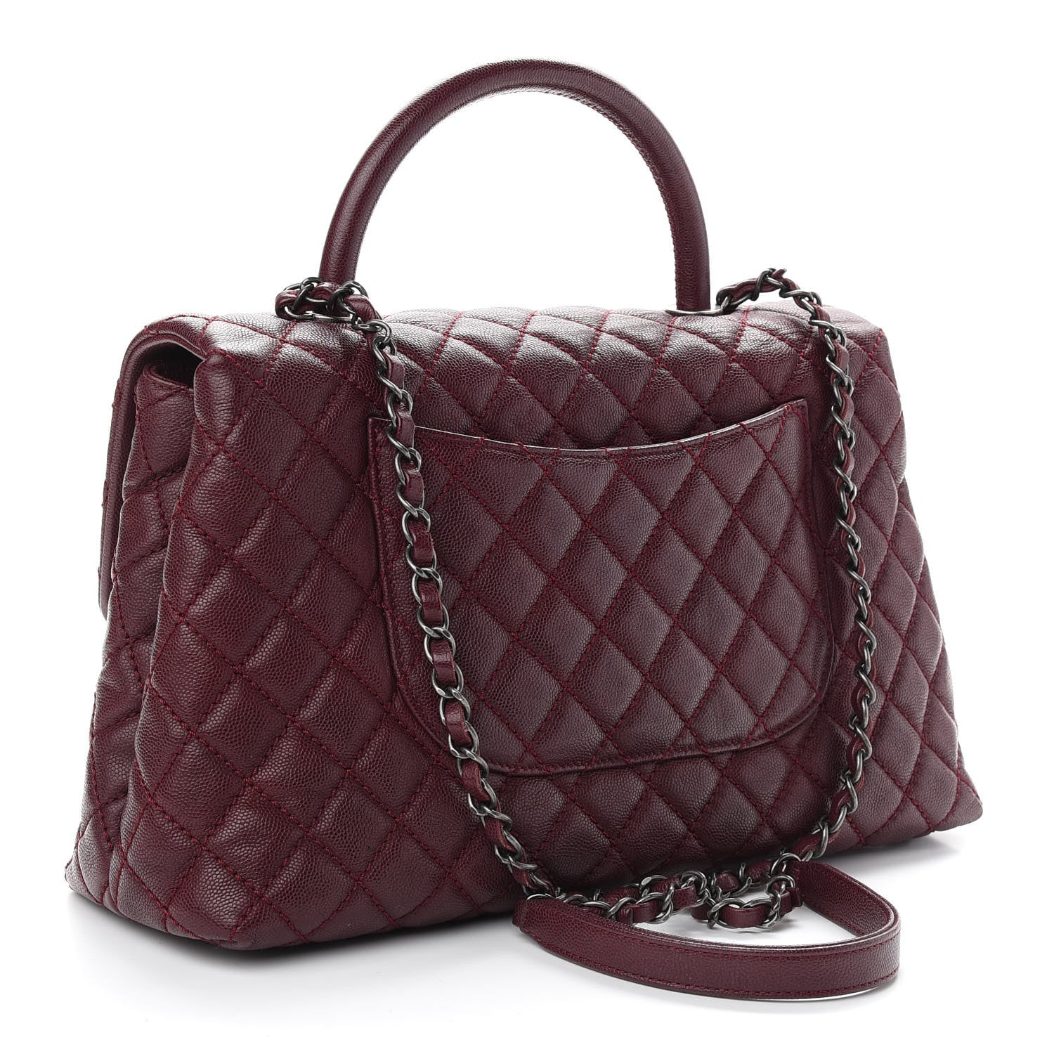 Chanel Caviar Quilted Medium Coco Handle Flap Burgundy 3 of 9