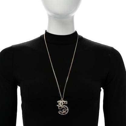 Chanel Lambskin Crystal CC Number 5 Pendant Necklace Gold Black 2 of 6