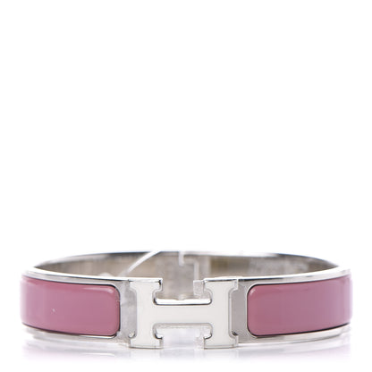 Hermes Enamel Narrow Clic Clac H Bracelet PM Rose Velours White 1 of 5