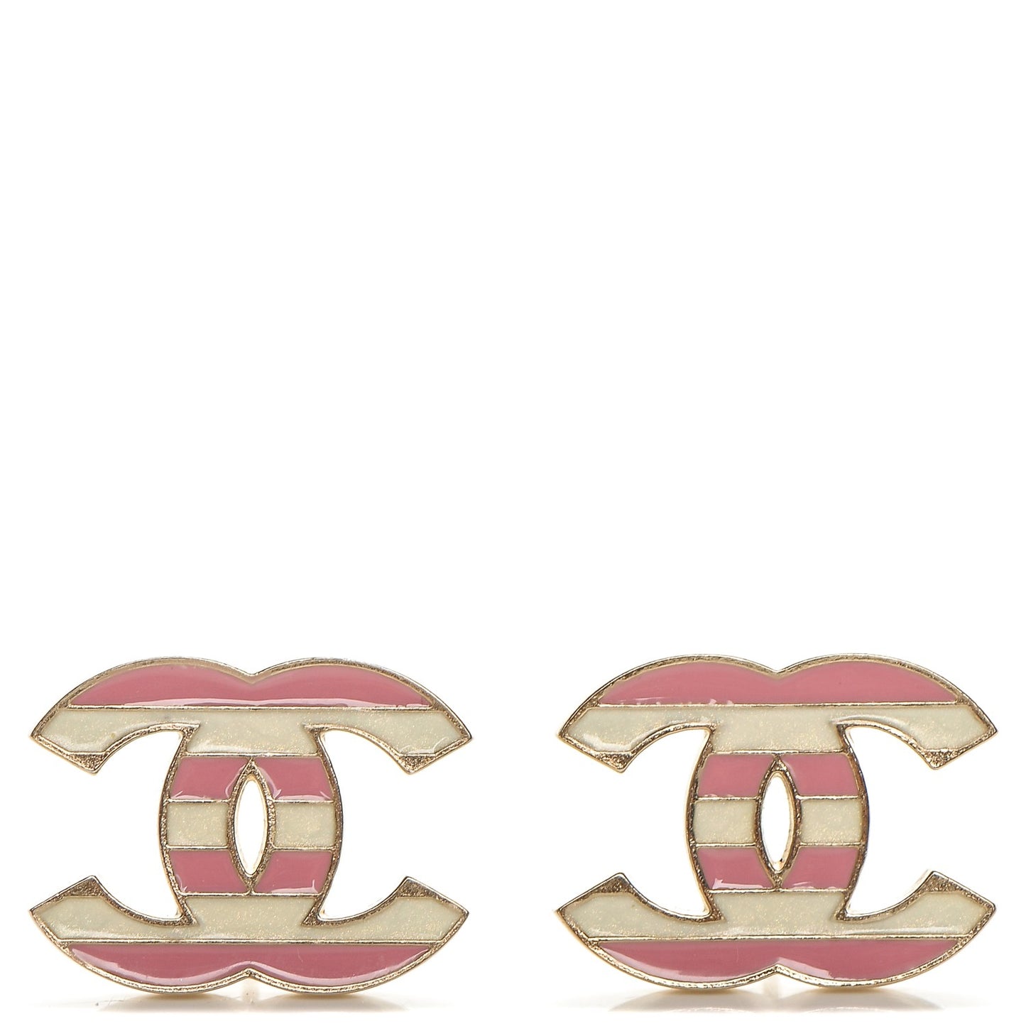 Enamel Striped CC Earrings Pink White Gold