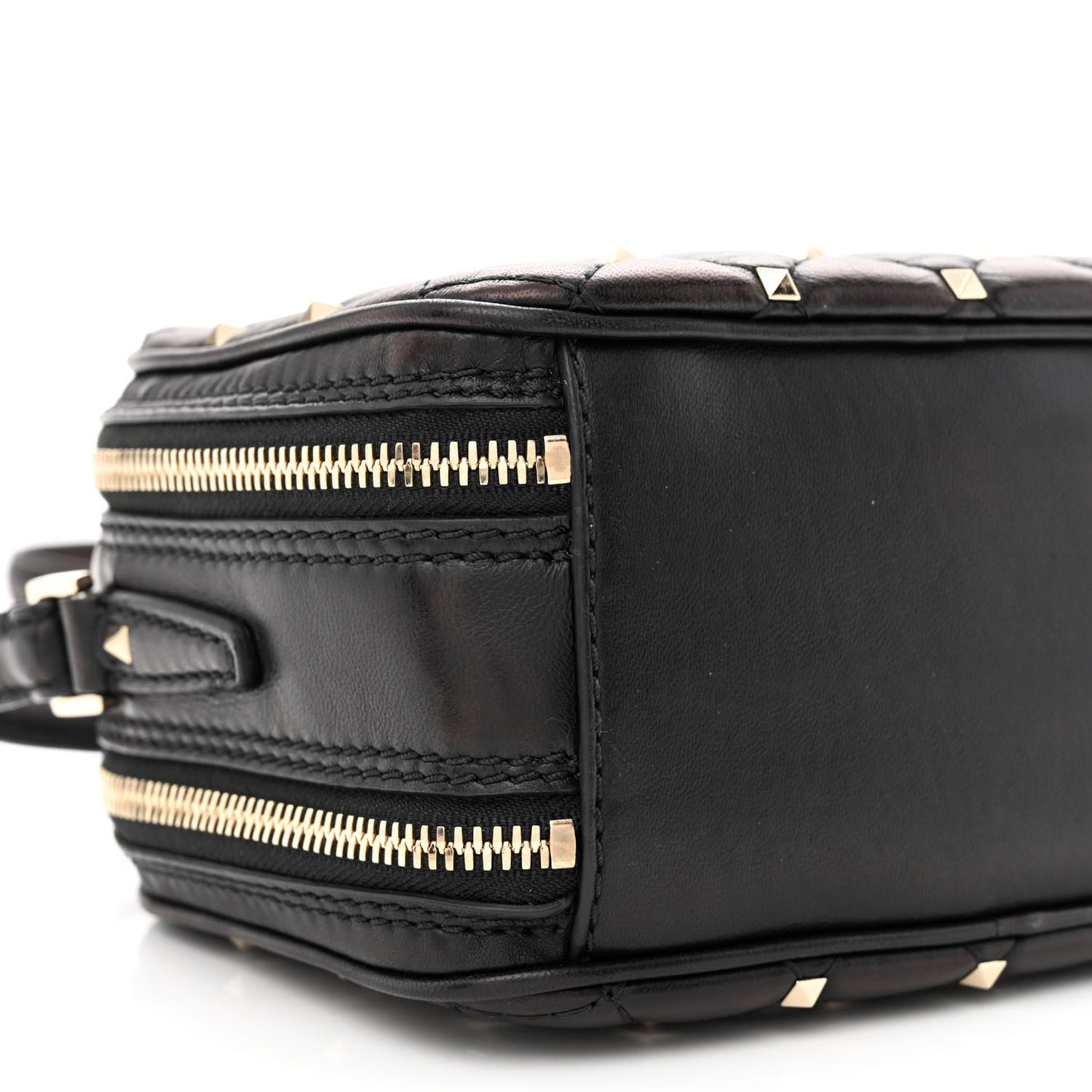 Nappa Rockstud Spike Double Zip Camera Crossbody Bag Black