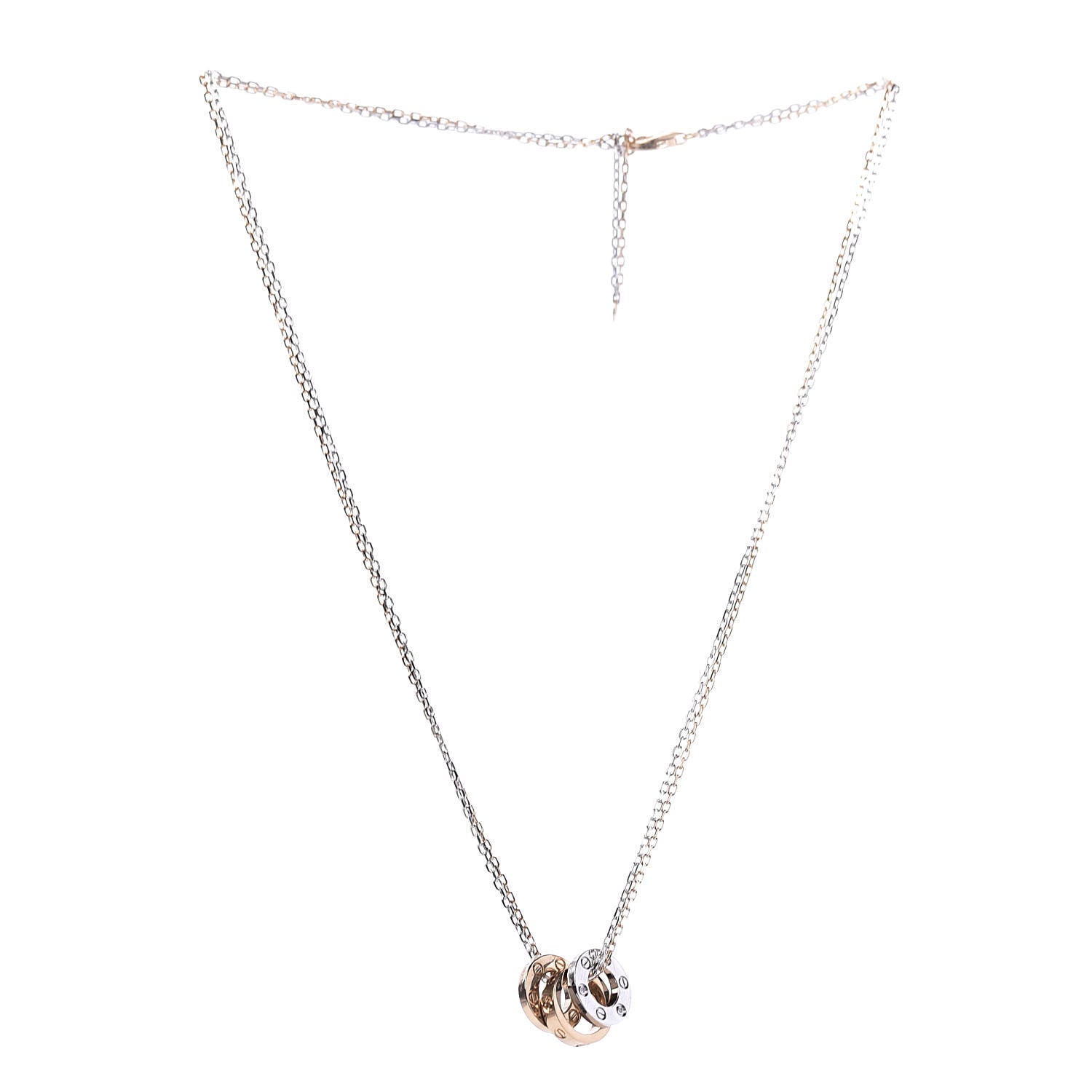 Cartier 18K White Pink Gold Diamond Three Ring LOVE Pendant Necklace 3 of 10