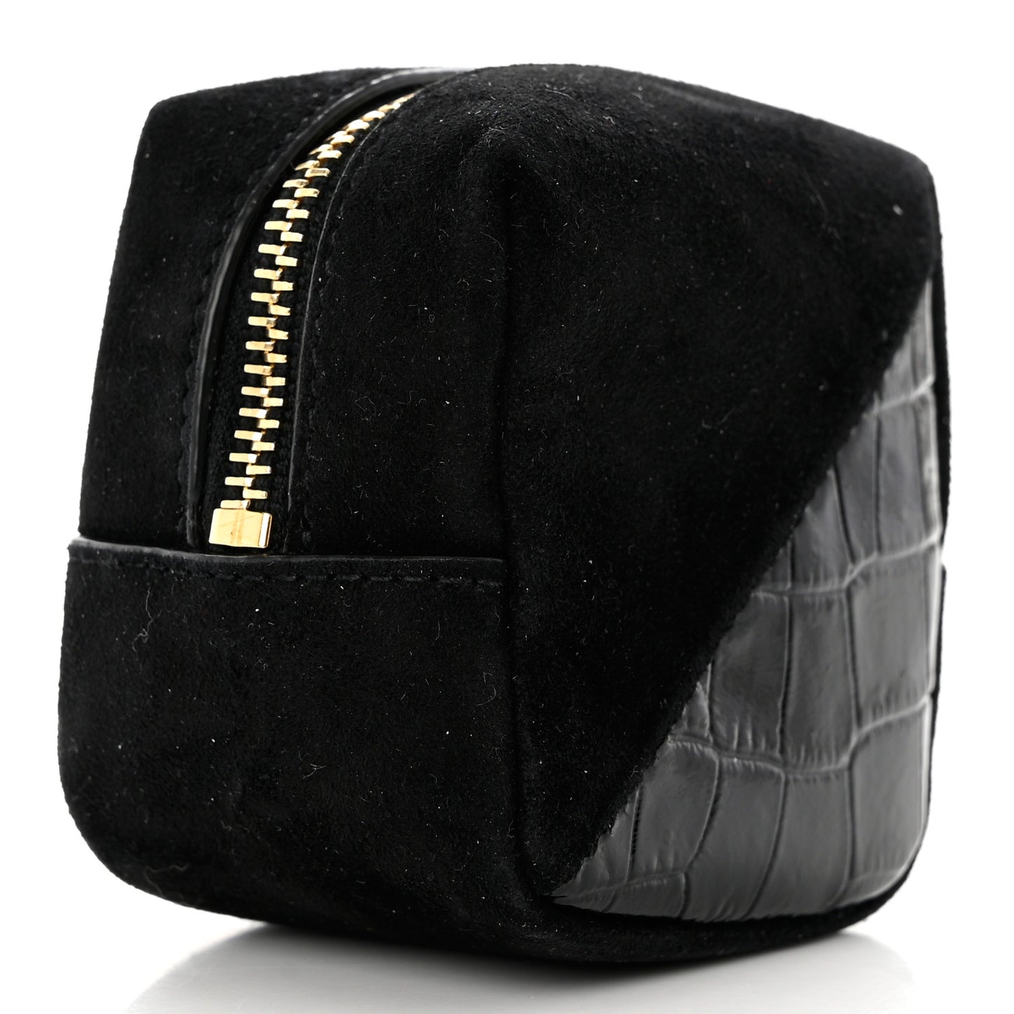 Suede Patent Crocodile Embossed Jaime Cube Charm Keychain Black