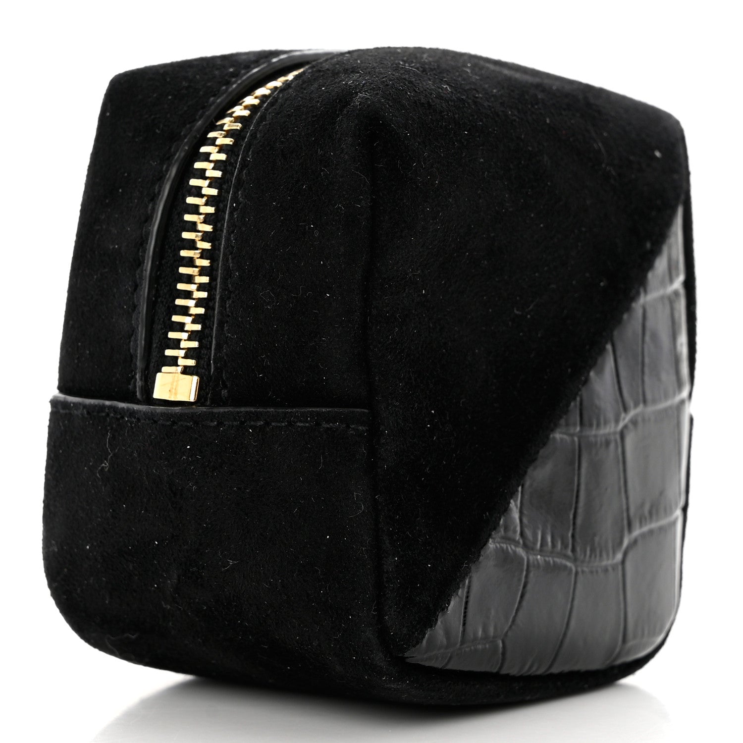 Saint Laurent Suede Patent Crocodile Embossed Jaime Cube Charm Keychain Black 3 of 6