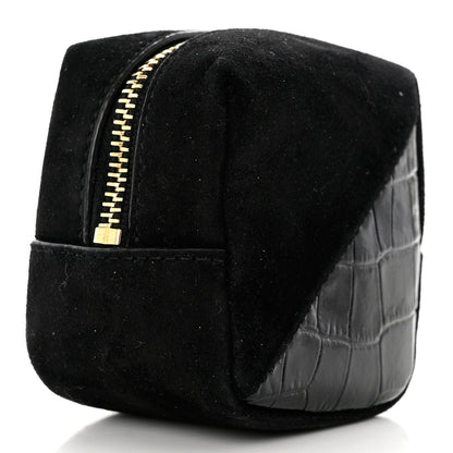 Saint Laurent Suede Patent Crocodile Embossed Jaime Cube Charm Keychain Black 3 of 6