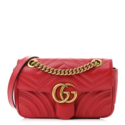 Gucci Calfskin Matelasse Mini GG Marmont Shoulder Bag Hibiscus Red 1 of 10