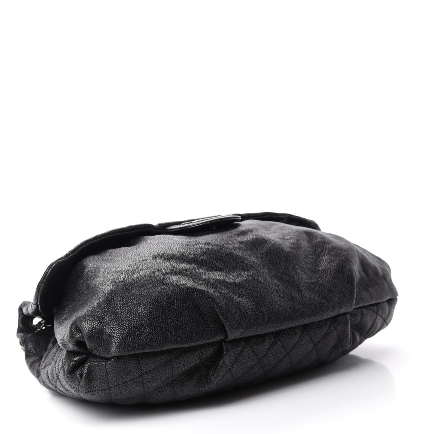 Crumpled Caviar Quilted Maxi Elastic Flap Black