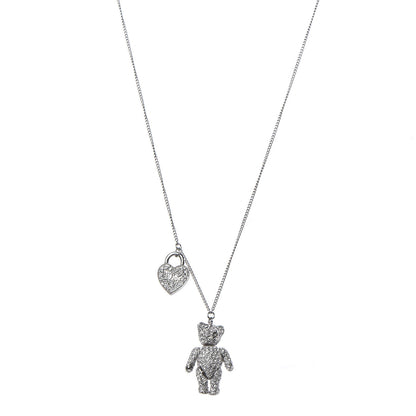 Christian Dior Crystal Teddy Bear Heart Necklace Silver 1 of 6
