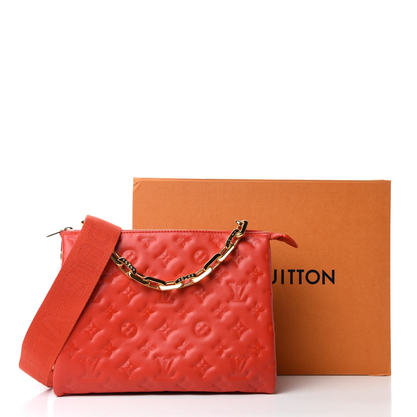 Lambskin Embossed Monogram Coussin PM Red