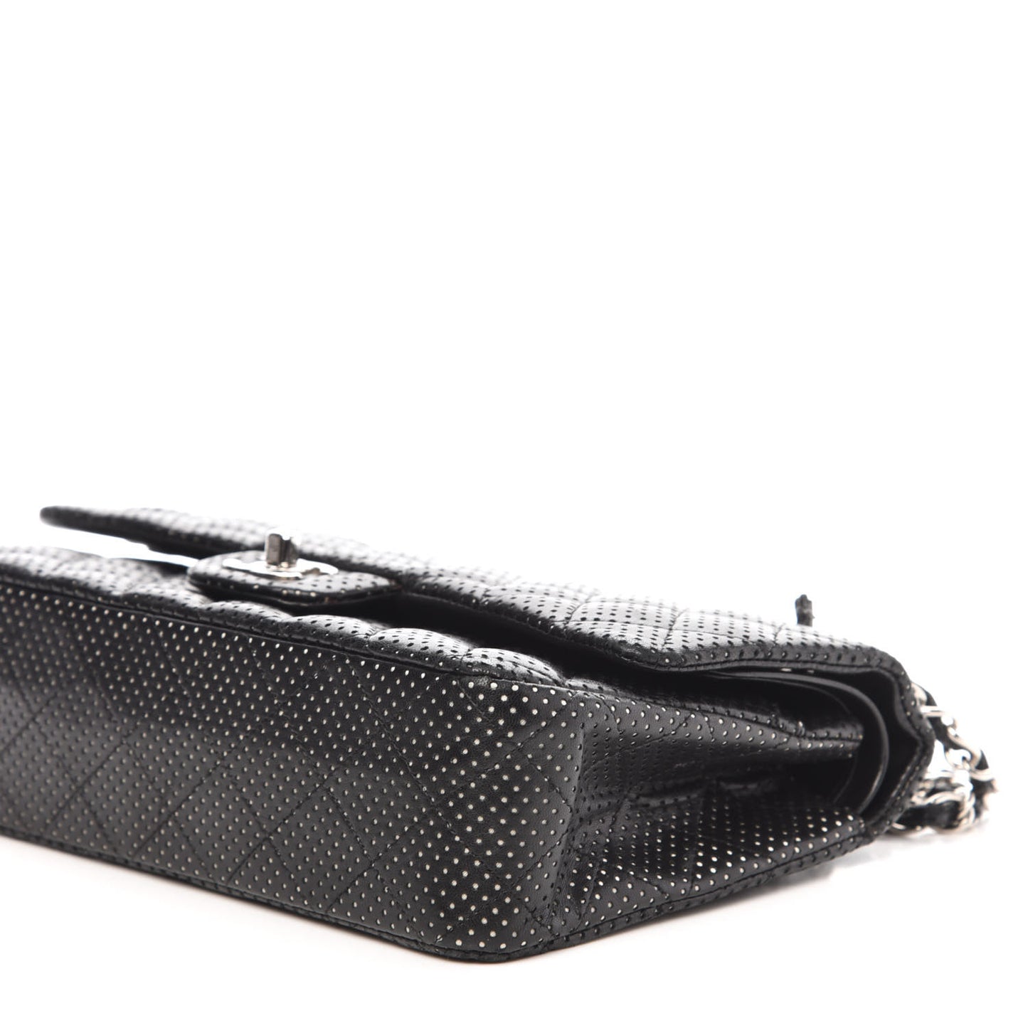Lambskin Perforated Medium Double Flap Black