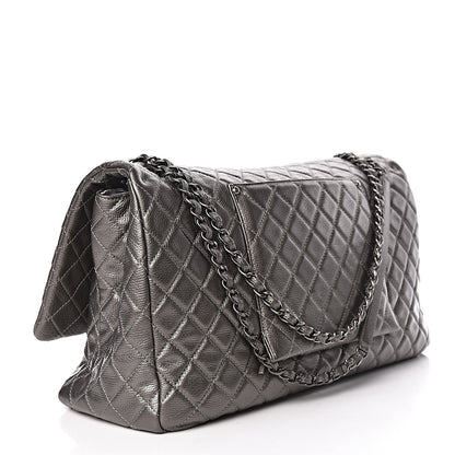 Chanel Metallic Calfskin Quilted XXL Travel Flap Bag Dark Silver 3 of 10