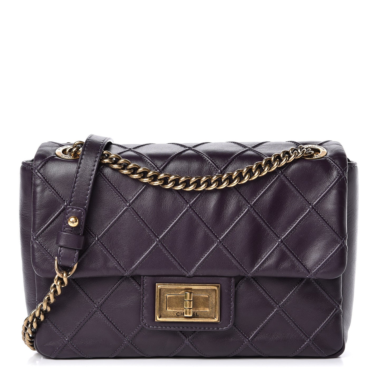 Calfskin Diamond Debossed Medium Cosmos Flap Purple