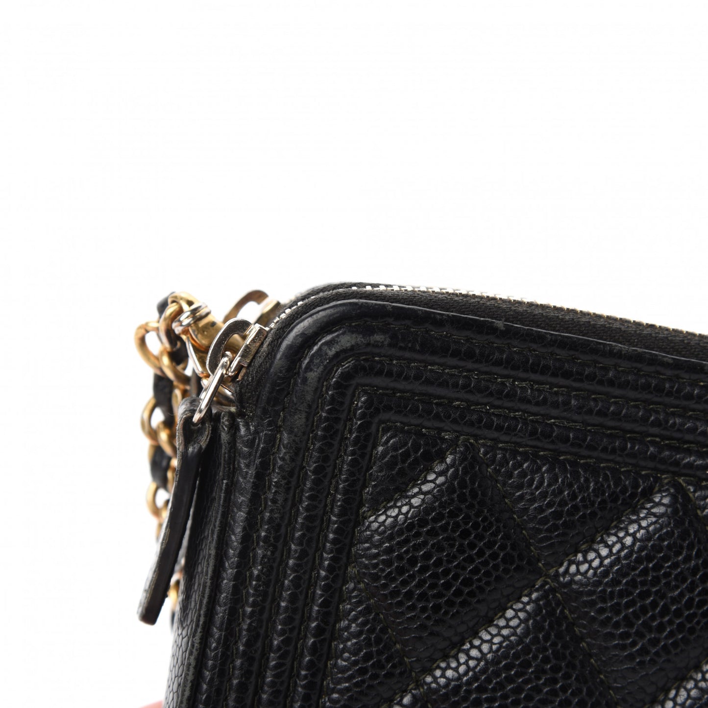 Caviar Quilted Small Boy Clutch With Chain Black