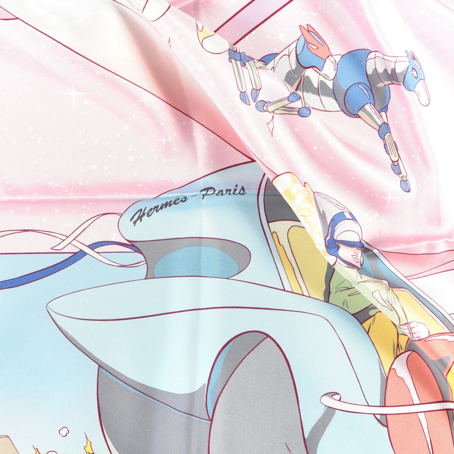 Hermes Silk Space Derby Scarf 90 Rose Pale Ciel Jaune 2 of 3