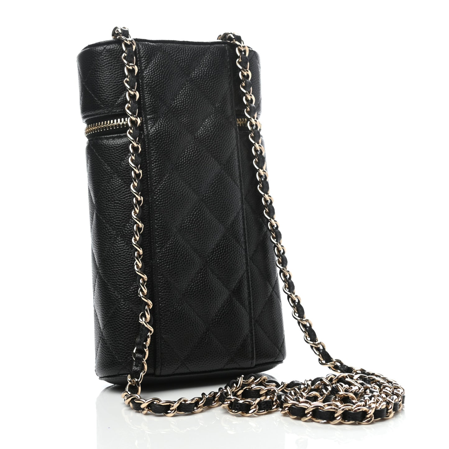 Caviar Quilted Phone Holder With Chain Black
