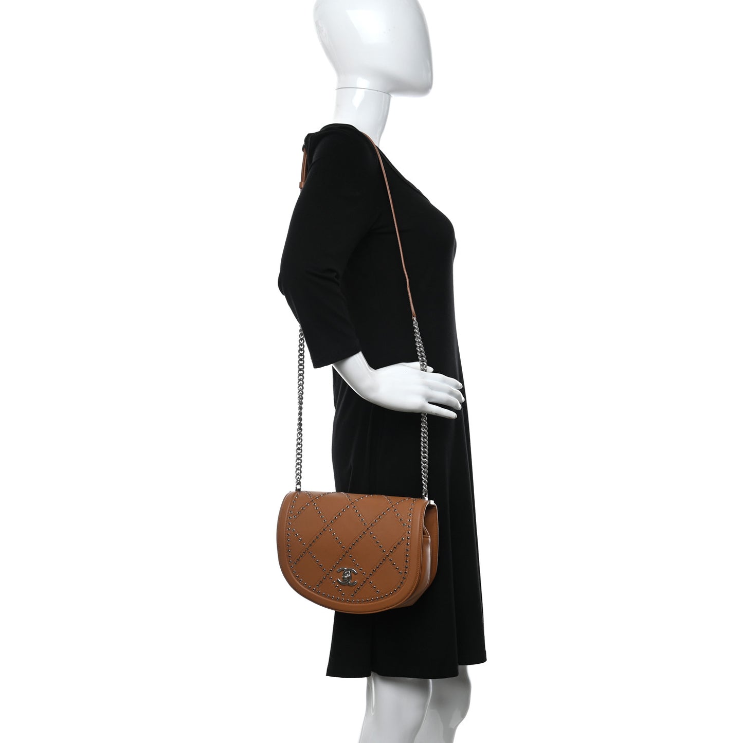 Calfskin Coco Eyelets Small Flap Bag Camel
