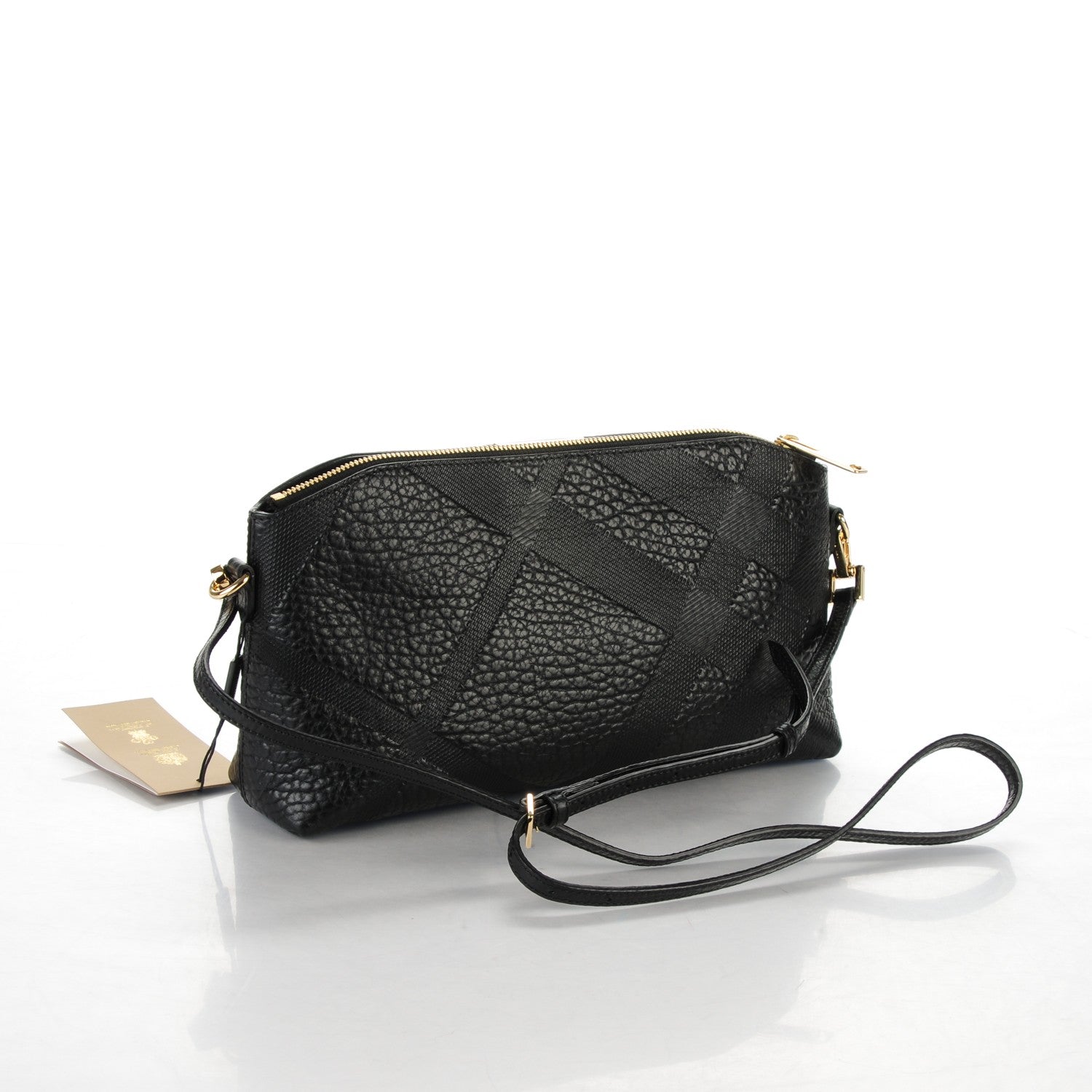 Burberry Signature Grain Calfskin Check Embossed Small Chichester Crossbody Clutch Bag Black 3 of 5