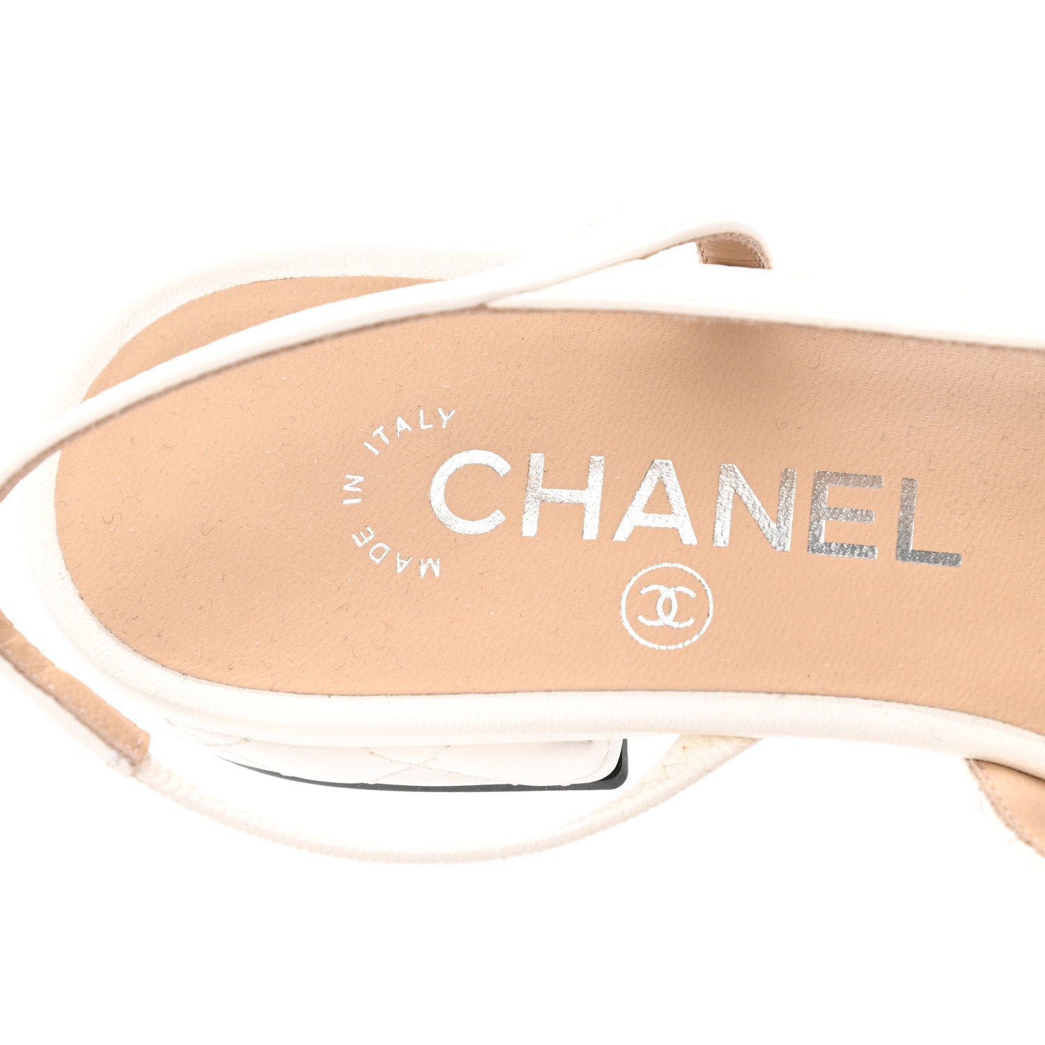 Chanel Lambskin Patent Quilted Cap Toe CC Slingback Flats 36 White