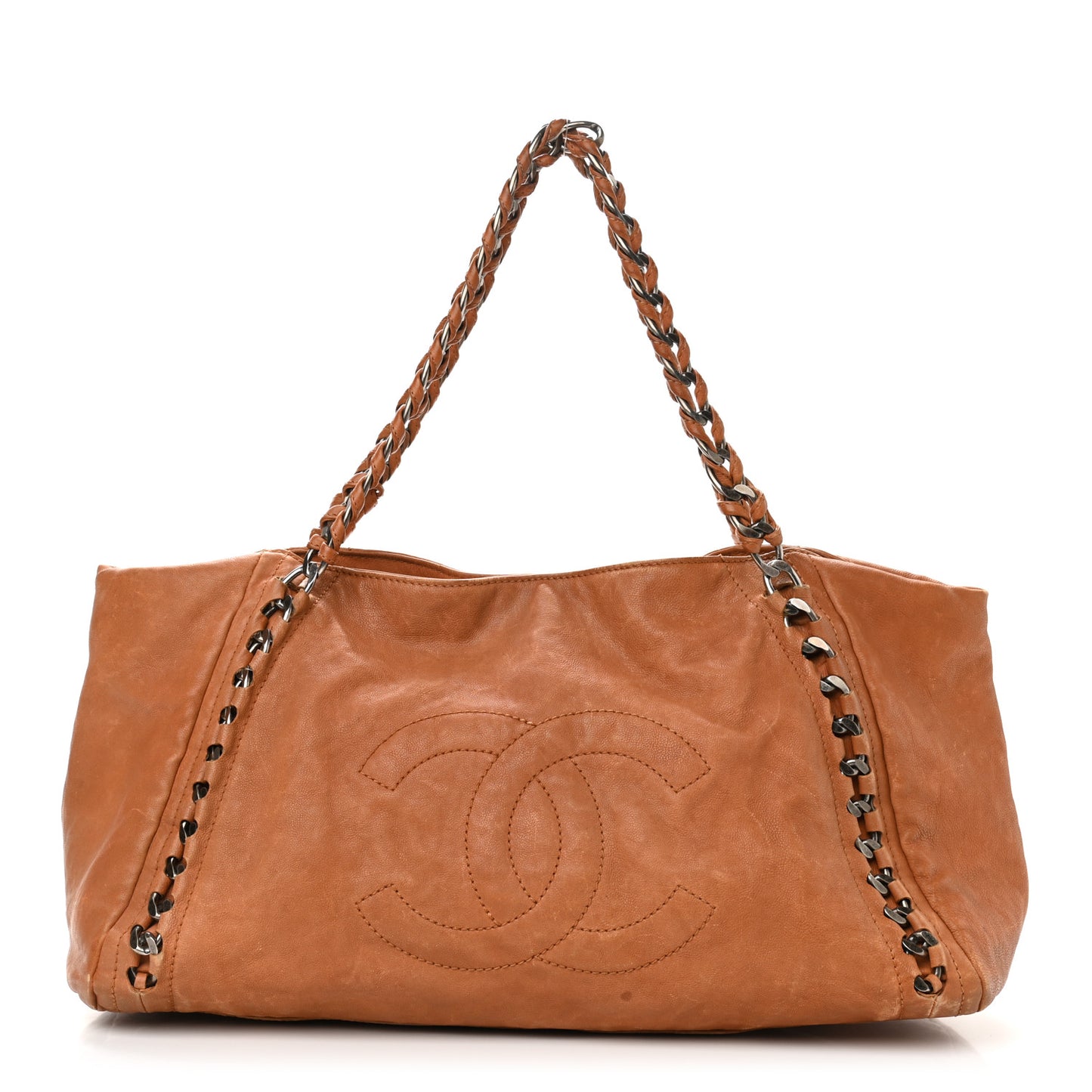 Calfskin Large East West Modern Chain Tote Dark Beige