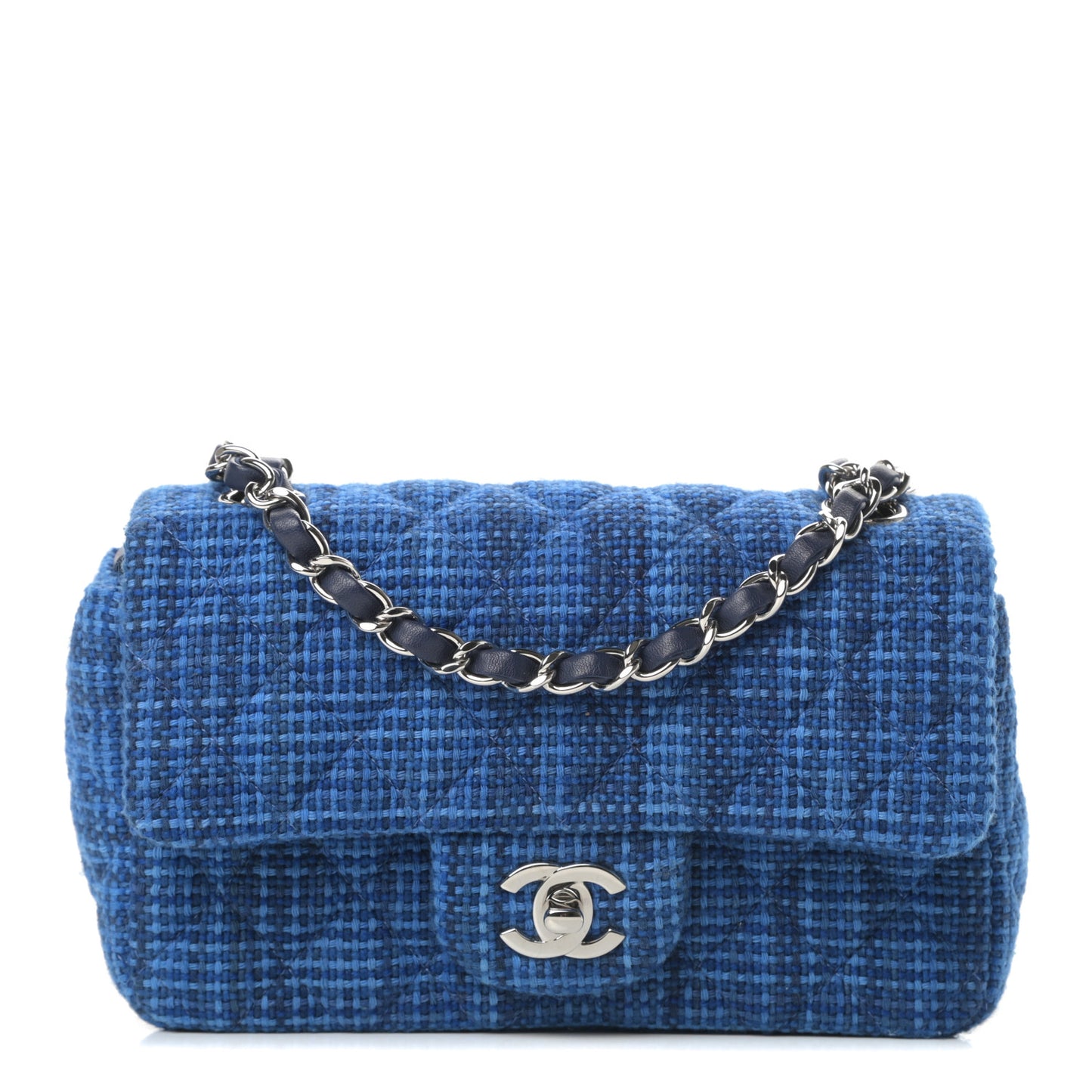 Tweed Quilted Mini Rectangular Flap Navy Blue