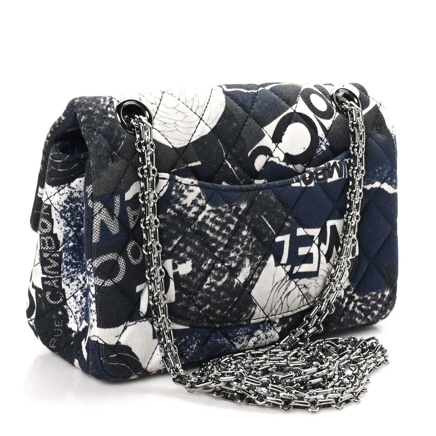 Jersey Quilted Camellia 2.55 Reissue Mini Flap Black Blue White