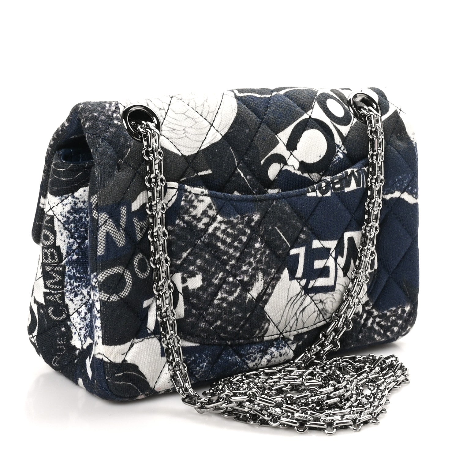 Chanel Jersey Quilted Camellia 2.55 Reissue Mini Flap Black Blue White 3 of 11
