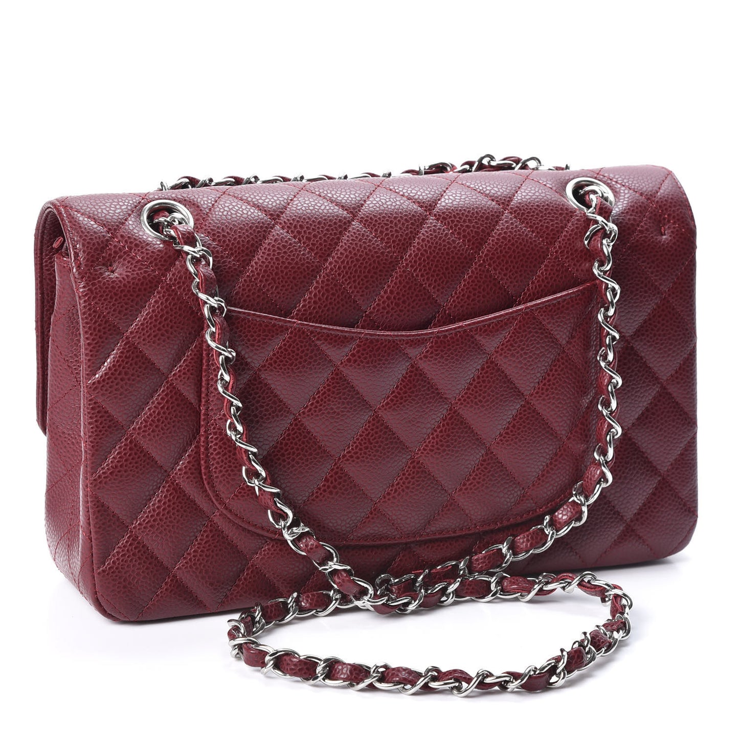 Caviar Quilted Medium Double Flap Dark Red