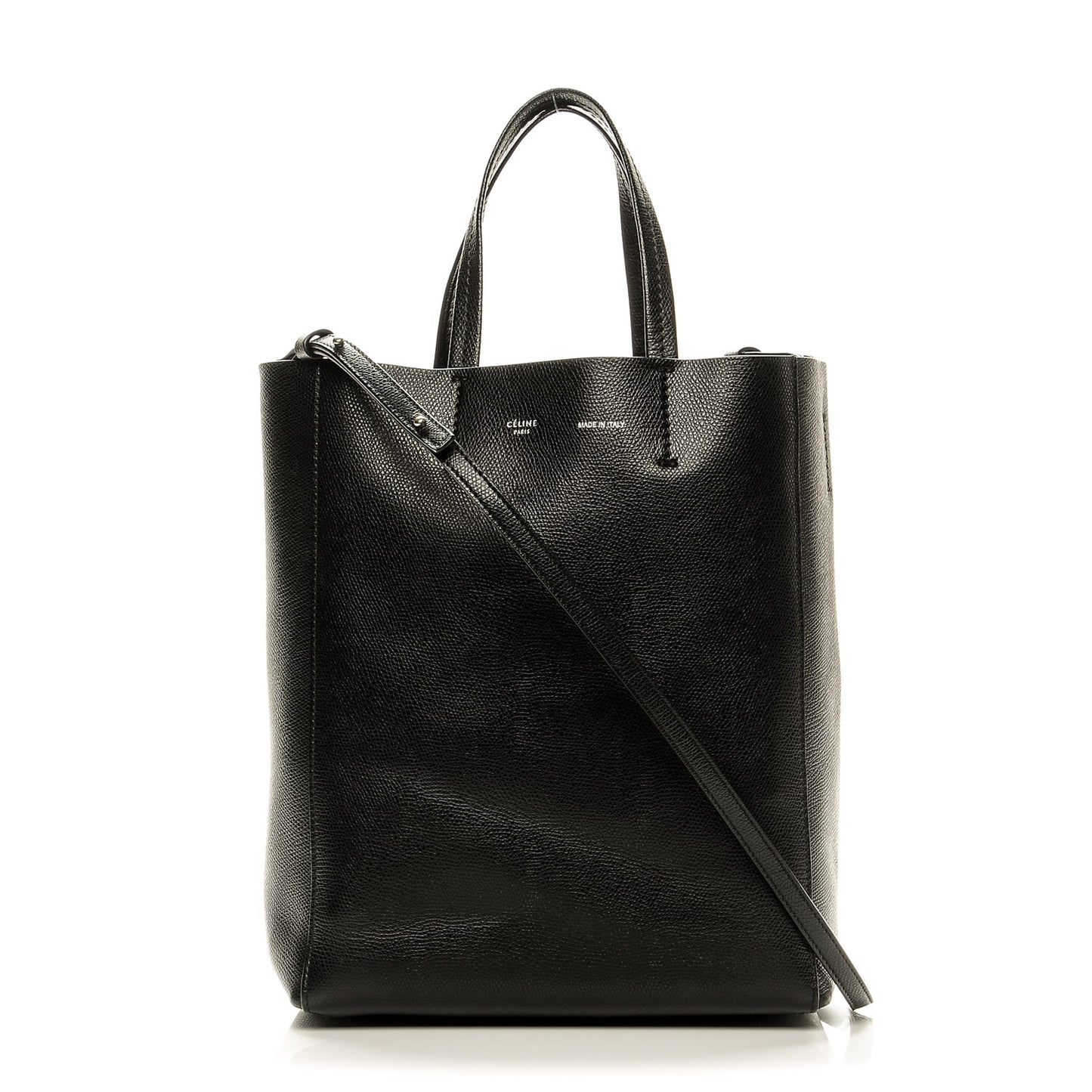 Grained Calfskin Small Vertical Cabas Black