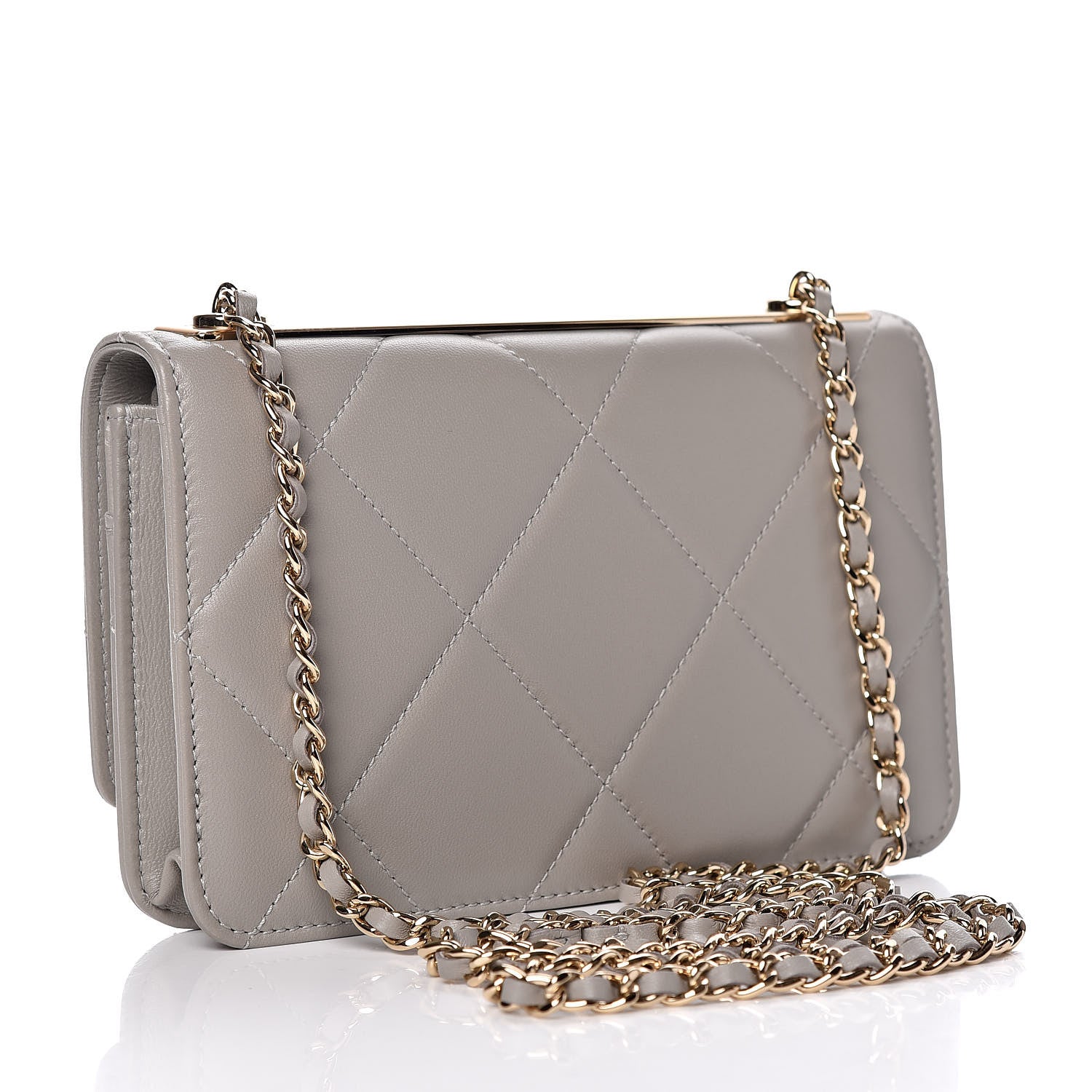 Chanel Lambskin Quilted Trendy CC Wallet On Chain WOC Grey 3 of 12