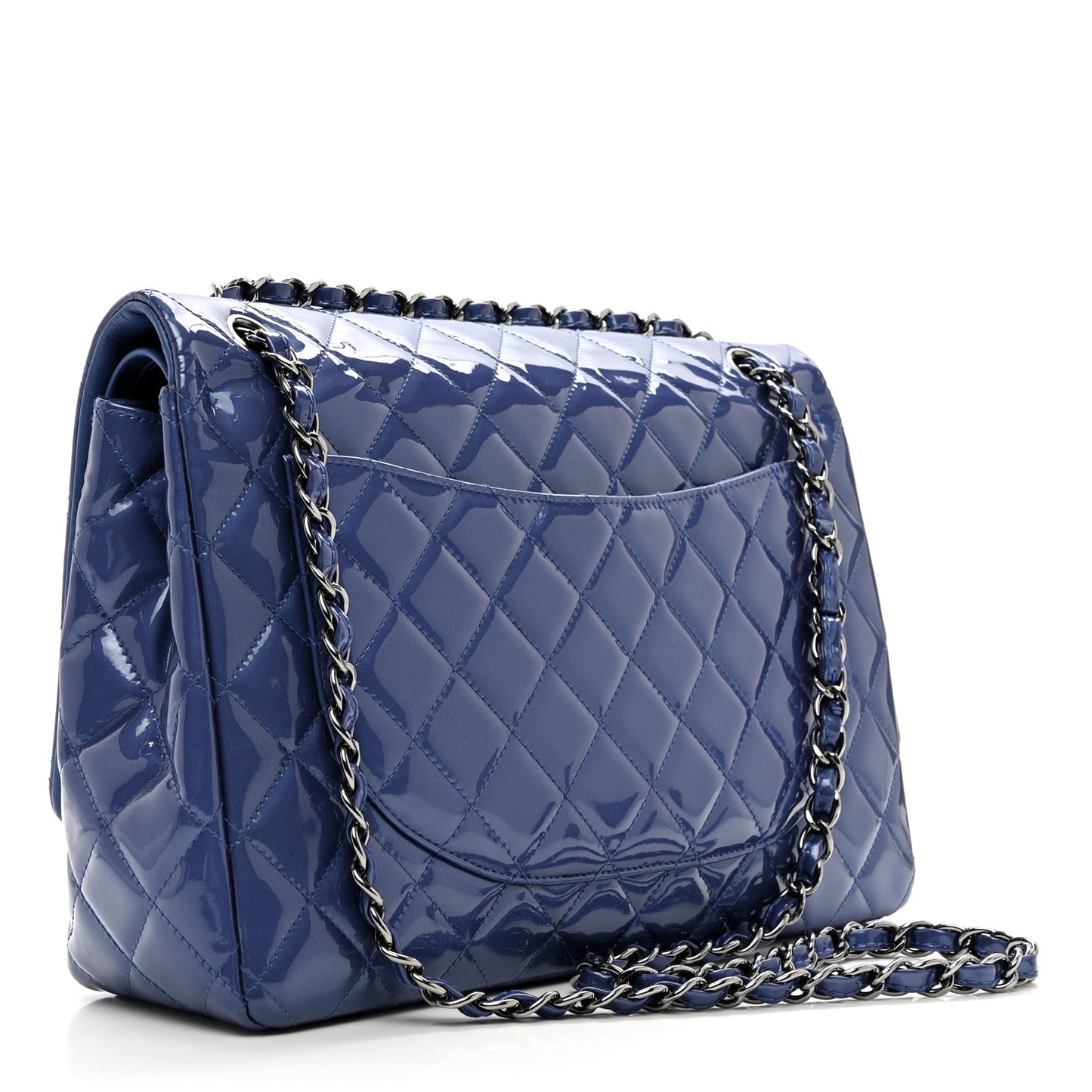 Patent Quilted Maxi Double Flap Blue