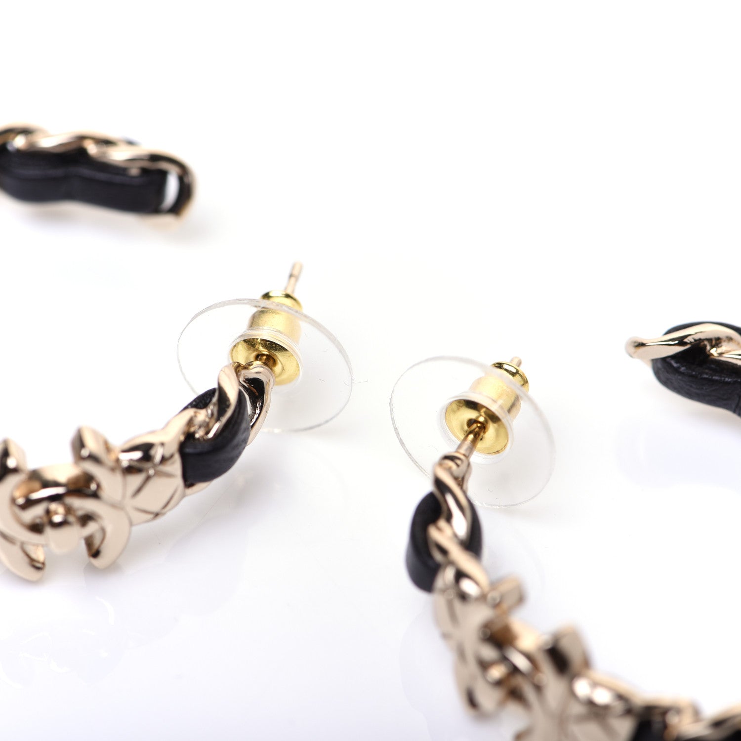 Chanel Lambskin CC Turnlock Chain Hoop Earrings Gold Black 5 of 8