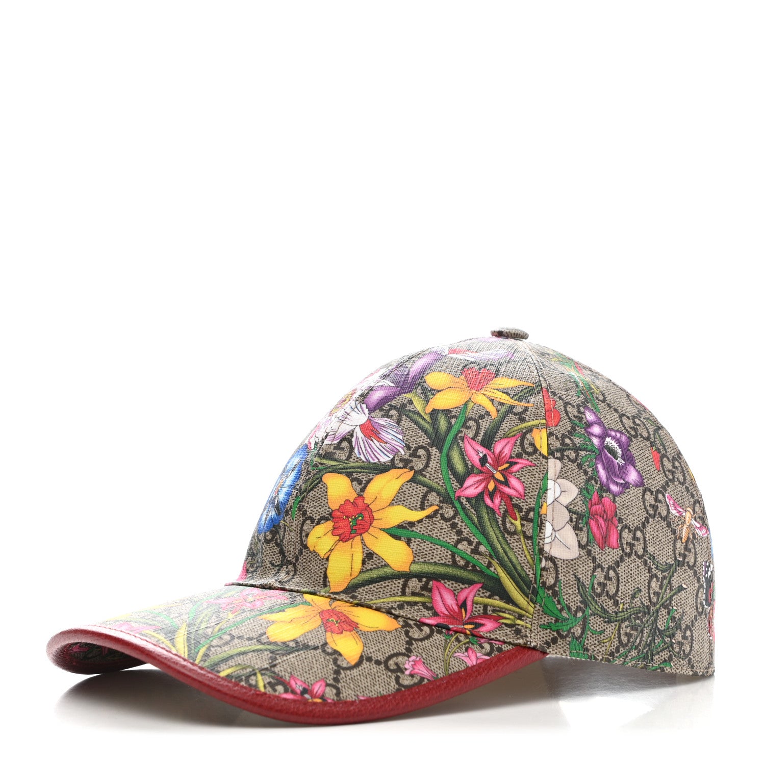 Gucci GG Supreme Flora Claudia Baseball Hat 56 S Red 1 of 11